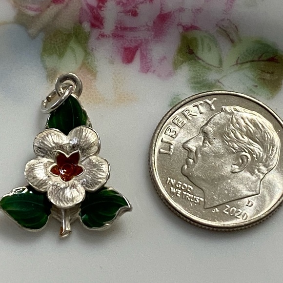 Vintage Sterling Enamel Flower Charm - Picture 2 of 4
